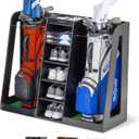 GoSports Premium Wooden Golf Bag Organizer and Storage Rack - Black, White or Brown Finish - Holds 2 Golf Bags