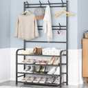 4 Tier Shoe Rack Coat Rack Shoe Shelf Freestanding with 8 Hooks for Front Door Entryway Bedroom Closet, Black