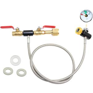 CGA320 CO2 Cylinder Refill Adapter Hose, CO2 Refill Station Connector Kit for Filling Blue Soda-maker Tank(CGA320 to TR21-4, Dual Valve with Gauge) (24 Inch)