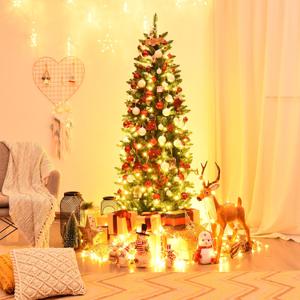 7 Feet PVC Hinged Pre-lit Artificial Fir Pencil Christmas Tree with 150 Lights