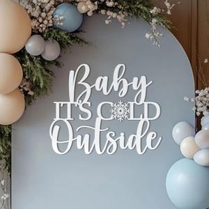 Baby It's Cold Outside Sign for Backdrop,Wooden Baby Shower Sign for Winter Wall Decoration for Gender Reveal Birthday Christmas Party Decorations Supplies(17inch*11.7inch)