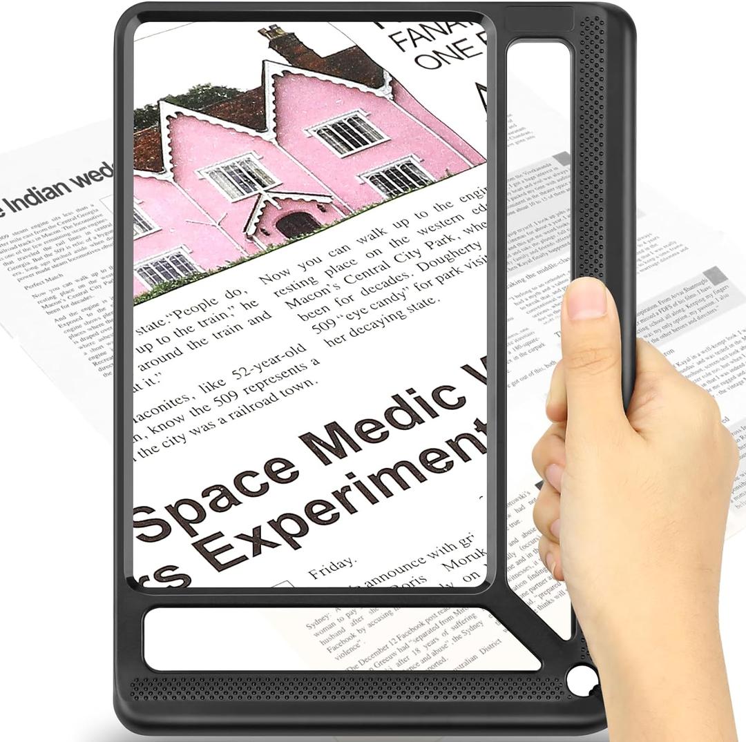 5X Full Page Magnifying Glass for Reading, Lightweight Rectangular Magnifier Provides Large Book Page Viewing Area, Upgraded Handheld Magnifier for Reading Small Prints for Seniors, Low Vision (Black)