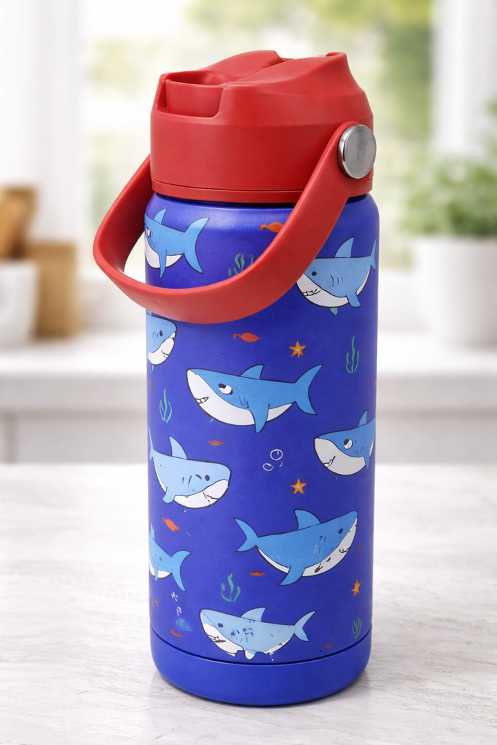 Choco Mocha Kids Water Bottle For School, Kids Insulated shark Water Bottle Stainless Steel for Boys,18Oz 