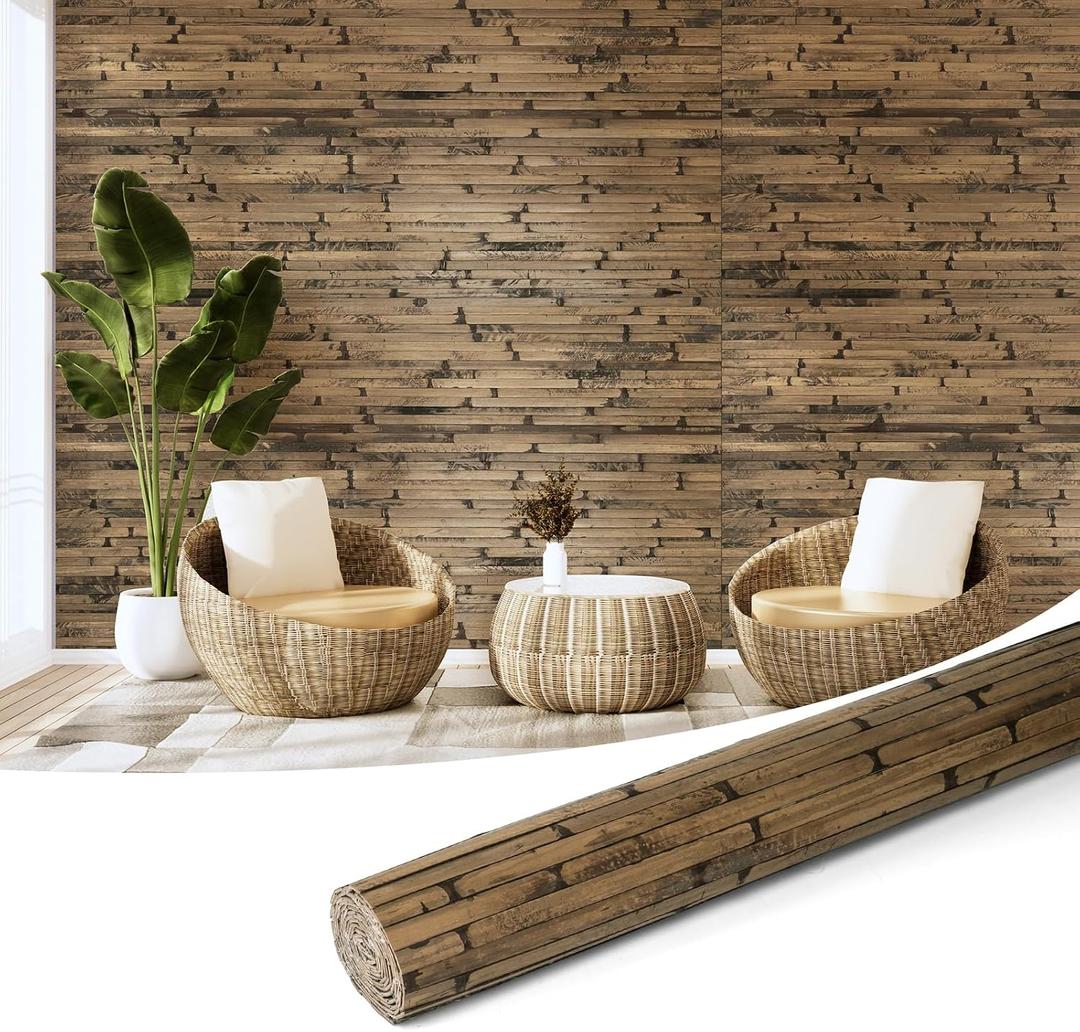 Art3d Natural Bamboo Wall Panel for Interior Wall Decor, Renewable Pole Wrap Wainscoting Paneling for Wall Ceiling Furniture Cabinet Office, 48 x 96 Inch - Dark Burned