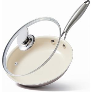 11 Inch Ceramic Nonstick Frying Pan with lid Skillet - PFAS-Free, Non-Toxic, Oven Safe & Induction Ready, Aluminum Cookware with Stainless Steel Handle