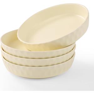 Dinner Plates Set of 4, 8 Inch Ceramic Salad Plates With High Rim for Pasta, Salad, Steak and Main Course, Microwave, Oven and Dishwasher Safe - Apricot
