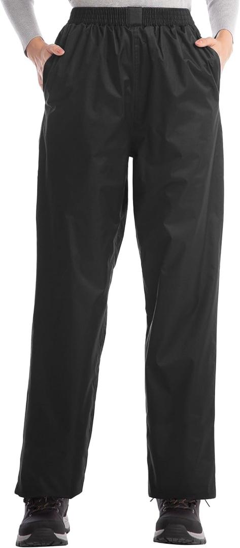 iCreek Women's Rain Pants Waterproof Hiking Pants Windproof Lightweight Over Pants Work Rain Outdoor for Golf, Fishing (XX-Large/27" Inseam, Black)