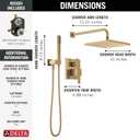 Delta Modern 14 Series Square Rain Shower System Faucet Set, Rainfall Brushed Gold Shower Head and Handle Set, Valve Trim Kit, 10 Inch, Champagne Bronze 342701-CZ
