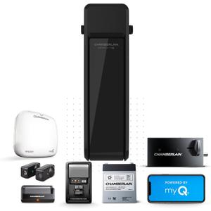 CHAMBERLAIN RJO101MC - Abridor de puerta de garaje ultra silencioso montado en la pared con batera de respaldo e iluminacin LED, 36 libras, color negro