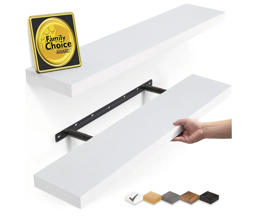 BAYKA Floating Shelves Set of 2, 22.5" Rustic Wood Wall Mounted Shelves for Bathroom, Bedroom, Living Room, Kitchen & Office, Hanging Display Shelf with 22 lbs Capacity (White)