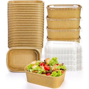 Yesland 50 Pack Compostable Rectangular Kraft Paper Bowls, 25 Oz, Microwave & Freezer Safe, Reusable, Perfect for Take-Out, Office Lunch, Picnic, 6.75 x 4.75 x 2.5 inches