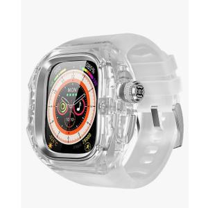 VeveXiao Transparent Designer Rugged Case with Band Compatible with Apple Watch Ultra 3/Ultra2 49mm Band,Luxury Crystal Clear Military Protective Cover Bumper Tactical iWatch Ultra Strap