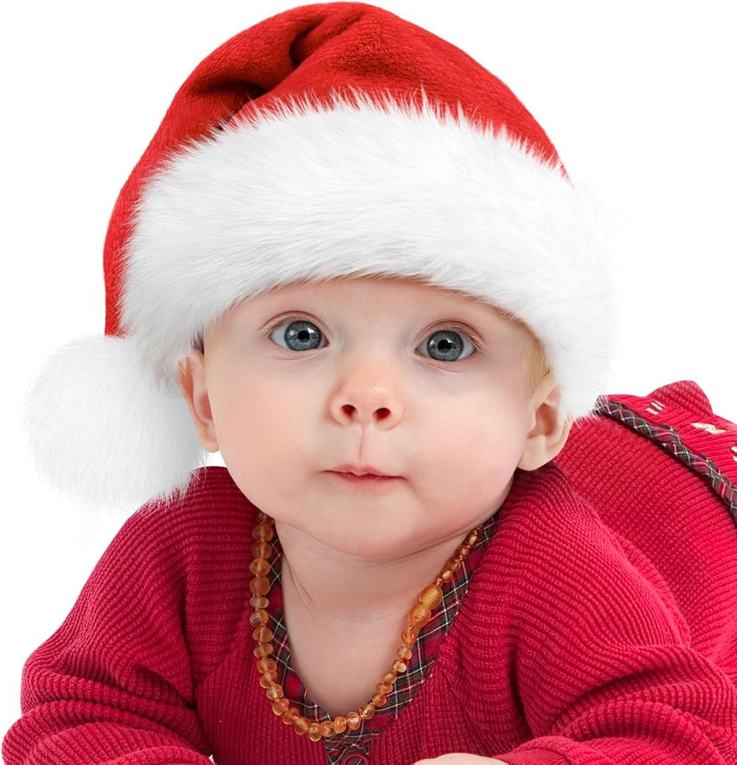 Iioscre Baby Santa Hat Infant First Christmas Hat, Toddler Xmas Holiday Supplies, Newborn Velvet Classic Santa Headwear
