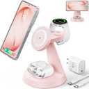 Meifigno Magnetic Wireless Charger for Samsung, 3 in 1 Charging Station Compatible with MagSafe Samsung Charger for Galaxy S26 Ultra S25 Z Fold7/Flip7, Charger Stand for Galaxy Watch Ultra 8 7, Pink