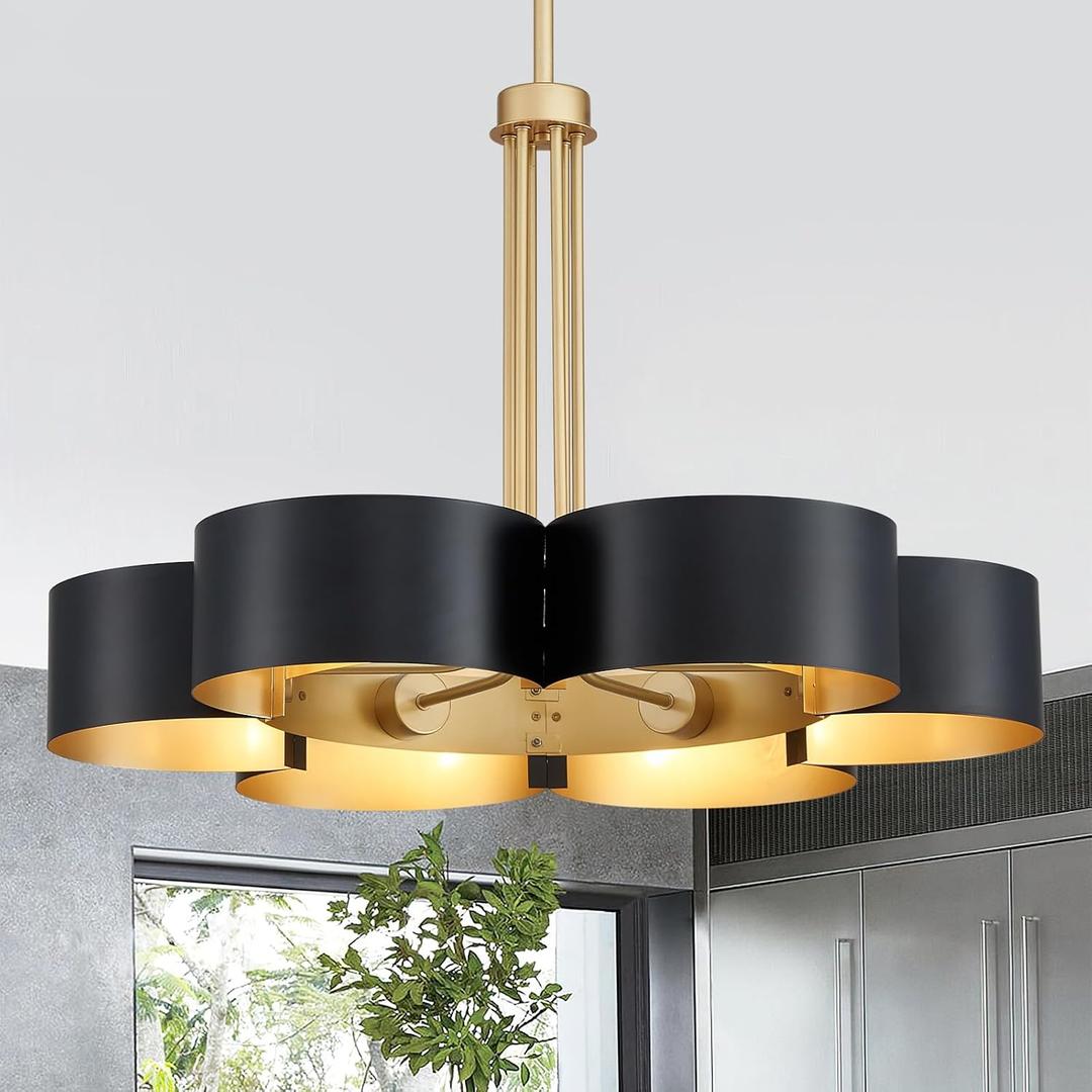 Modern Black Chandelier 6-Light Adjustable Height Pendant Lighting | 28" Sleek Black Finish, Versatile Design, Fits Living Room/Dining Room/Hallway Over Table