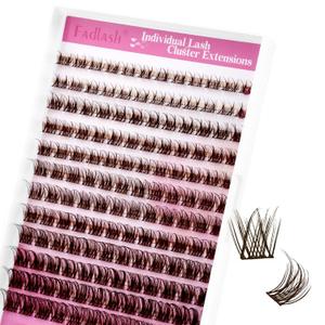 FADLASH Lash Clusters Brown Natural Eyelash Clusters DIY D Curl Cluster Eyelash Extensions with Soft Thin Band Reusable Individual Lashes for Self Use (R028, 8-16mm)