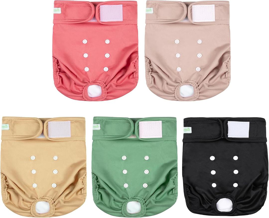 wegreeco Female Dog Diapers, Washable Reusable Pet Puppy Doggie Diapers for Small Medium Large Female Dogs in Heat Period, Doggy Period Panties, 5 Pack, Small