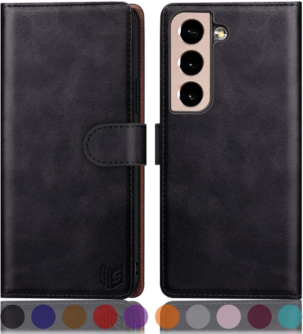 SUANPOT for Samsung Galaxy S22+/S22 Plus 5G with RFID Blocking Leather Wallet case Credit Card Holder,Flip Folio Book Phone case Shockproof Cover Women Men for Samsung S22+ case Wallet Black