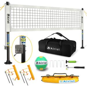 Heavy Duty Volleyball Net Outdoor with Steel Anti-Sag System, Adjustable Aluminum Poles, Professional Volleyball Nets Set for Backyard and Beach, Volleyball and Carrying Bag (White)