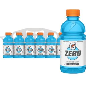 Gatorade Zero Thirst Quencher Sports Drink, Cool Blue, 12oz Bottles (12 Pack), Zero Sugar, Electrolytes for Rehydration (EXP 03/12/27)