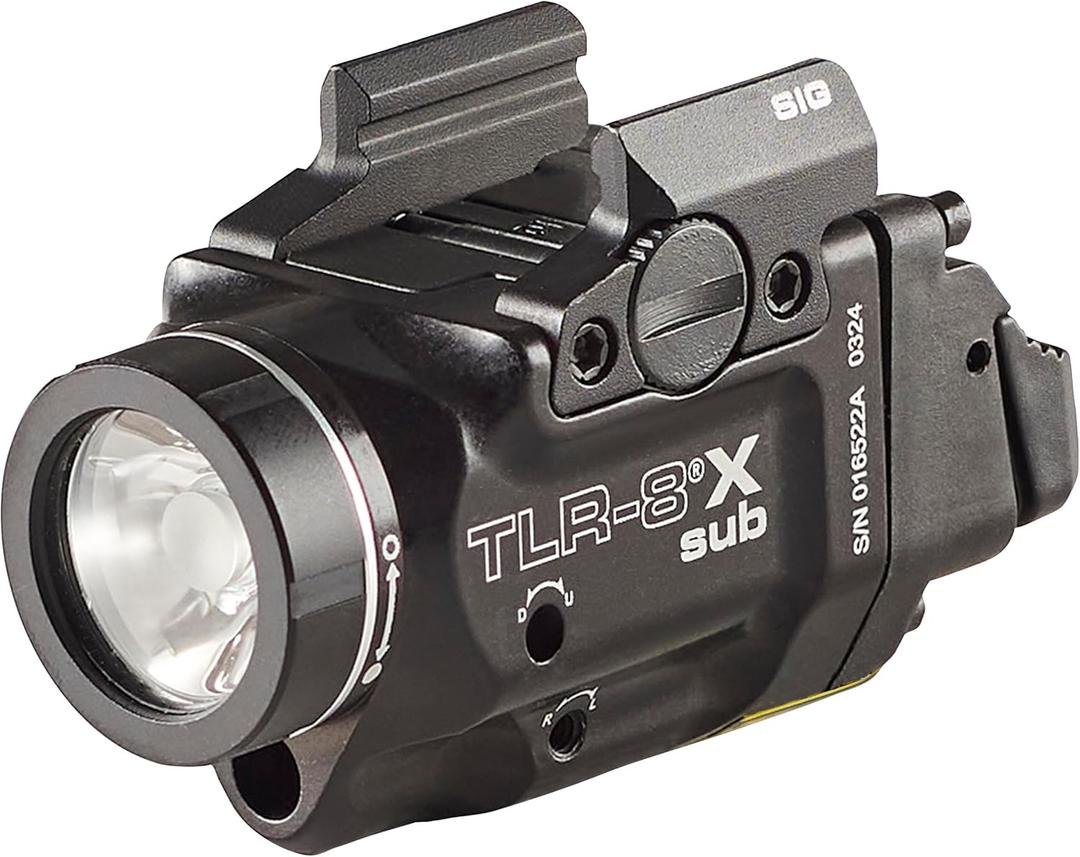 Streamlight 69417 TLR-8 X sub 500-Lumen Rail-Mounted Tactical Weapon Light with Integrated Red Aiming Laser Exclusively for Sig Sauer P365/XL Closed Rail Systems Only, Black