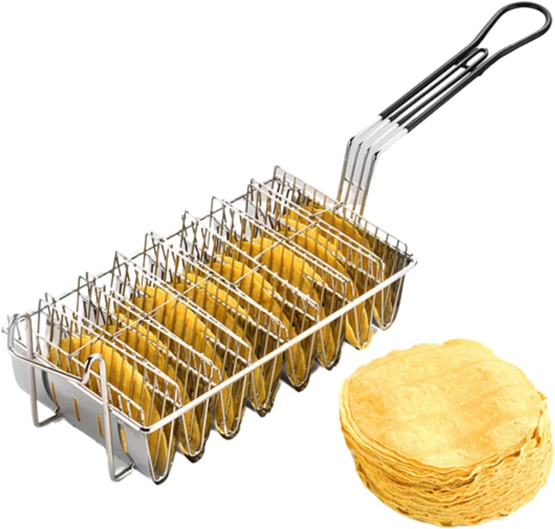 Taco Fryer Basket, Deep Fryer Taco Holder Basket V-Shaped Taco Shell Mold Taco Shell Fryer for Burritos and Tortillas (8 Shells)