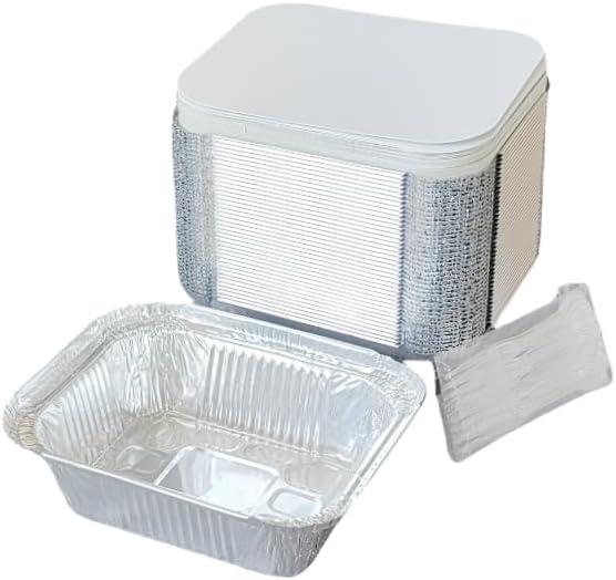 40 Pack Disposable Aluminum Foil Pans 4.7X5.7 with lids, Takeout Food Storage, Food Containers, Heavy Duty Baking Trays for Roasting and Cooking (4.7X5.7, 40 pack)