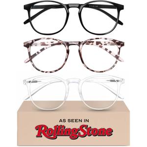 IBOANN Chic & Comfy Blue Light Glasses for Women - 3-Pack Round Frames, Screen-Ready Style with UV Protection Coating (Light Black & Leopard & Transparent)