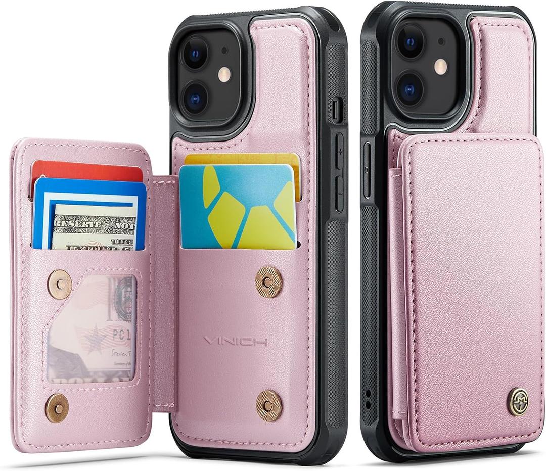 Vinich for iPhone 11 Wallet Case with Card Holder, RFID Blocking Credit Slots Kickstand Shockproof Phone Cover Fit for iPhone 11 6.1" Rose Gold
