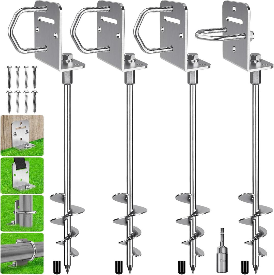 Pack 30" Ground Anchors Screw in Mobile Home Anchors Kits 2.8" Wide Tapered Spiral Shed Anchor Set with L Bracket Swing Set Anchor for Playset, Trampoline, Soccer Frame, Tent, Canopy, Fence, Carport