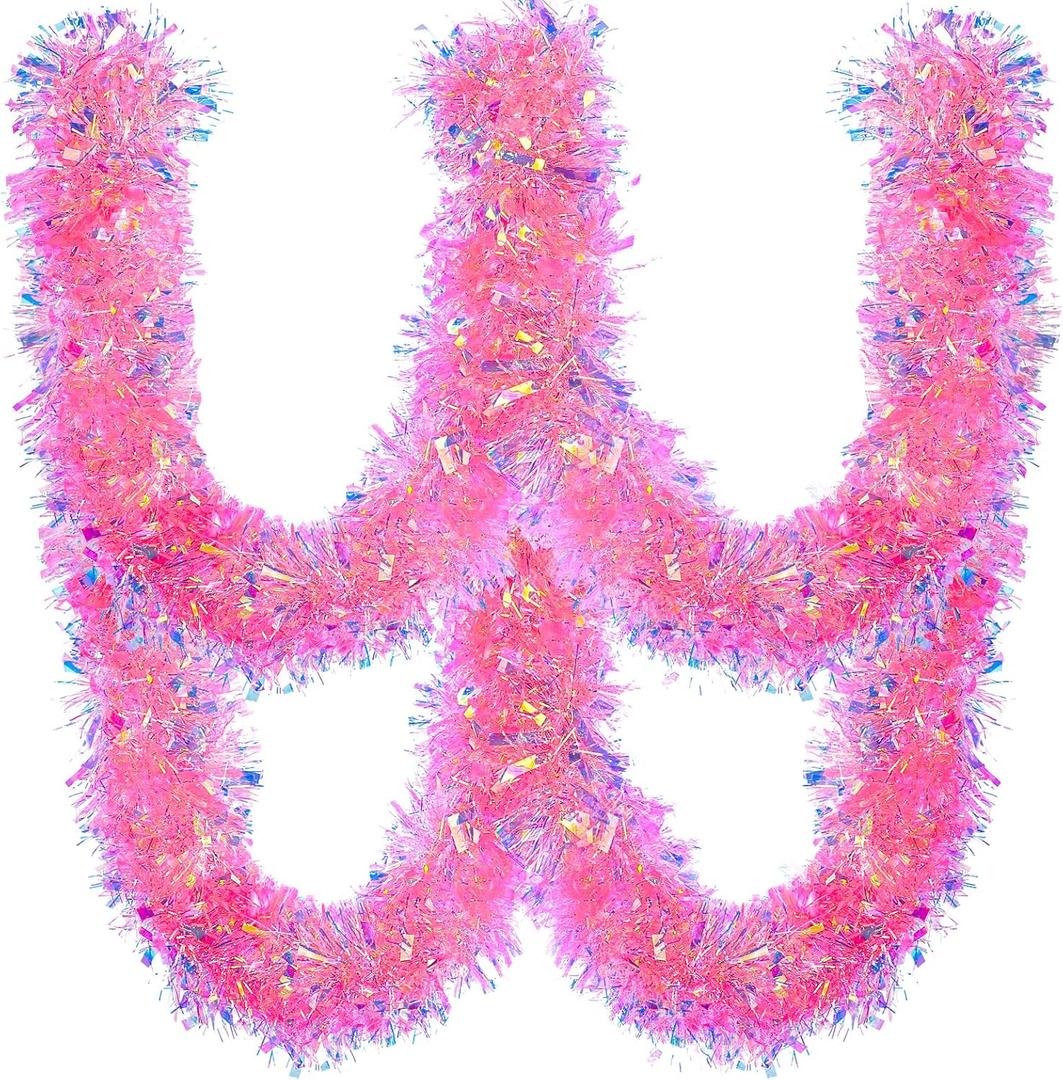 GlyinnHe 19.7FT Pink Christmas Tinsel Garland Metallic Tinsel Twist Garland Glitter Foil Garland Decoration for Christmas Tree Wedding Party