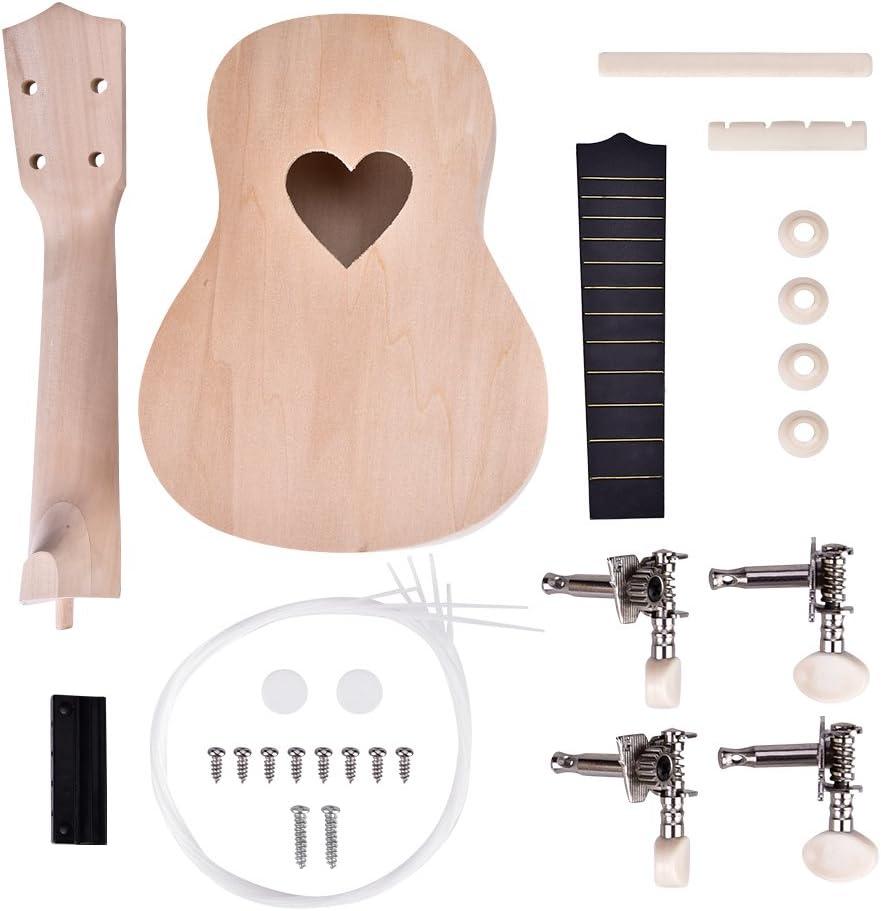Ukulele DIY Kit, Make Your Own 21 Inch Ukulele Basswood 4 String Ukulele Make Set(Heart)