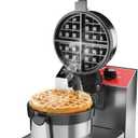 CROSSON Commercial Waffle Maker,Professional Round Belgian Waffle Maker Rotating 180 Non-Stick Plate Machine with Temp and Time Control for Restaurant Bakeries Kitchen 120V/1300W