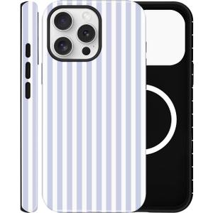 Magnetic Case for iPhone 14 Pro Max, Compatible with MagSafe, Aesthetic Striped Cute Design for Women, Hybrid 2-Layer Hard Shell Phone Cover, Blue