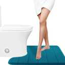 Yimobra Memory Foam Toilet Bath Mat U-Shaped, Soft and Comfortable, Water Absorption, Non-Slip, Thick, Machine Wash and Easier to Dry for Bathroom Commode Contour Rug, 24 X 20 Inches, Peacock Blue