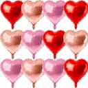 12 Pcs Rose Gold and Red Heart Foil Balloons for Valentines Day Decorations,18 Inch Romantic Love Valentine Heart Balloons for Valentines Day Wedding Marriage Birthday Bridal Shower Party Decorations