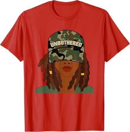 Unbothered Black Woman with Locs Camo T-Shirt (Red,Small)