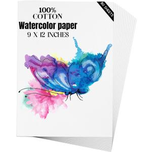 Watercolor Paper 9x12 inches 80 Sheets,Heavyweight Artist Paper 140lb/300GSM Cold Press Natural Cotton Paper for Students Artists Watercolor Drawing