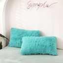 MorroMorn Decorative Pillows Covers, 2 Packs Faux Fur Pillow Cases Standard Size, Luxury Shaggy Throw Pillowcase Cushion Shams with Zipper Closure Room Decor for Couch Sofa Bed (Aqua, Standard)