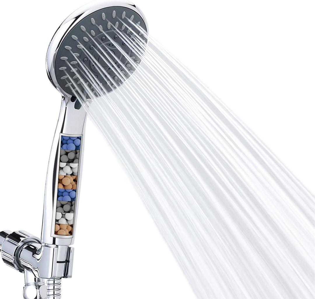 Briout Filtered Shower Head with Handheld, High Pressure 5 Spray Mode Showerhead with Hose Bracket Filter for Hard Water