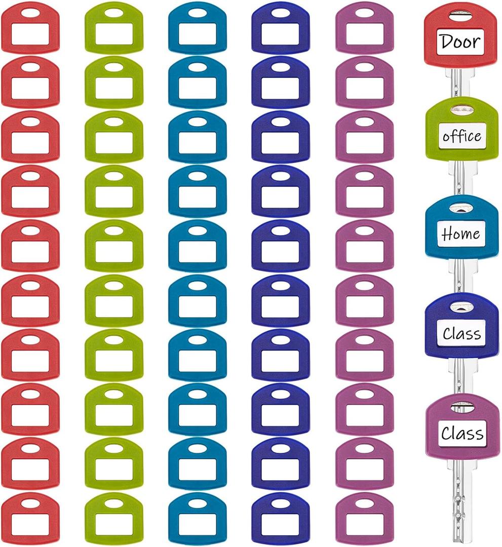 Blulu 50 Pieces Colored Key Tags with Labels 1 Inch Cute Silicone Key Covers Tag with Self Adhesive Stickers for House Classification Organization(Vintage Color,Square)