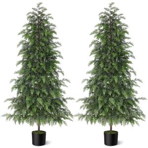 5FT Real Touch Cedar Topiary Trees for Front Porch Decor, Artificial Shrubs Faux Plants Potted UV Resistant Fake Greenery for Outdoor Indoor Door Garden Farmhouse Home Decoration, (Set of 2)