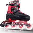 Inline Skates for Kids and Adult, Adjustable Fun Illuminating Skates for Girls, Boys, Women and Men Outdoor and Indoor, Beginners (Large-Youth & Adult, red)