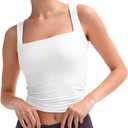 Women's Tank Top Square Neck Sleeveless Basic Double Lined Slim Fitted Crop Top White Small (White, S)