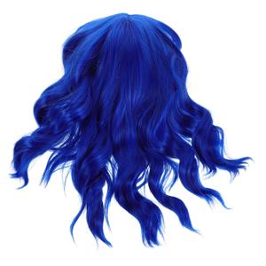 DECHOUS Womens Costume Wigs Short Wavy Curly Bob Wig with Bangs Synthetic Halloween Party Accessory Headgear Realistic Cosplay Hairpiece for Festivals Funny Costume Event Blue
