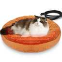 AUPETEK Heated Cat Beds for Indoor Cats Warming Cat Beds Super Soft Machine Washable Thermo Kitty Electric Heating Bed 19 Inches Round