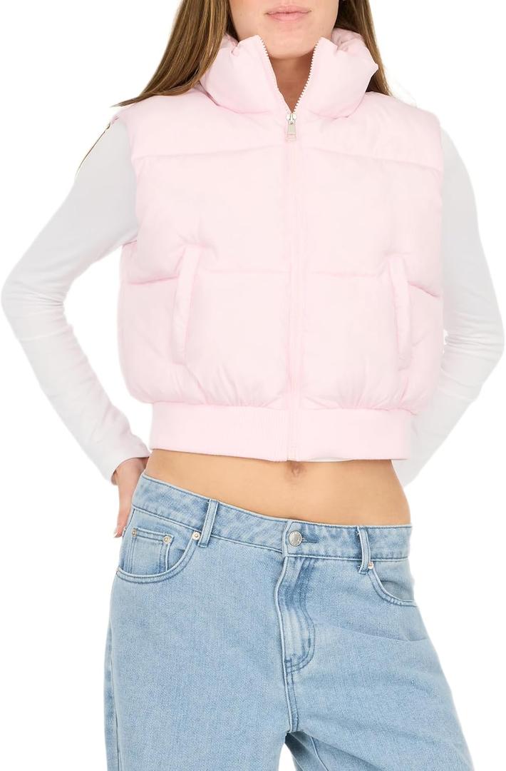 Forever 21 Women's Puffer Vest – Cropped Quilted Zip-Up Outerwear with High Neck Collar, S