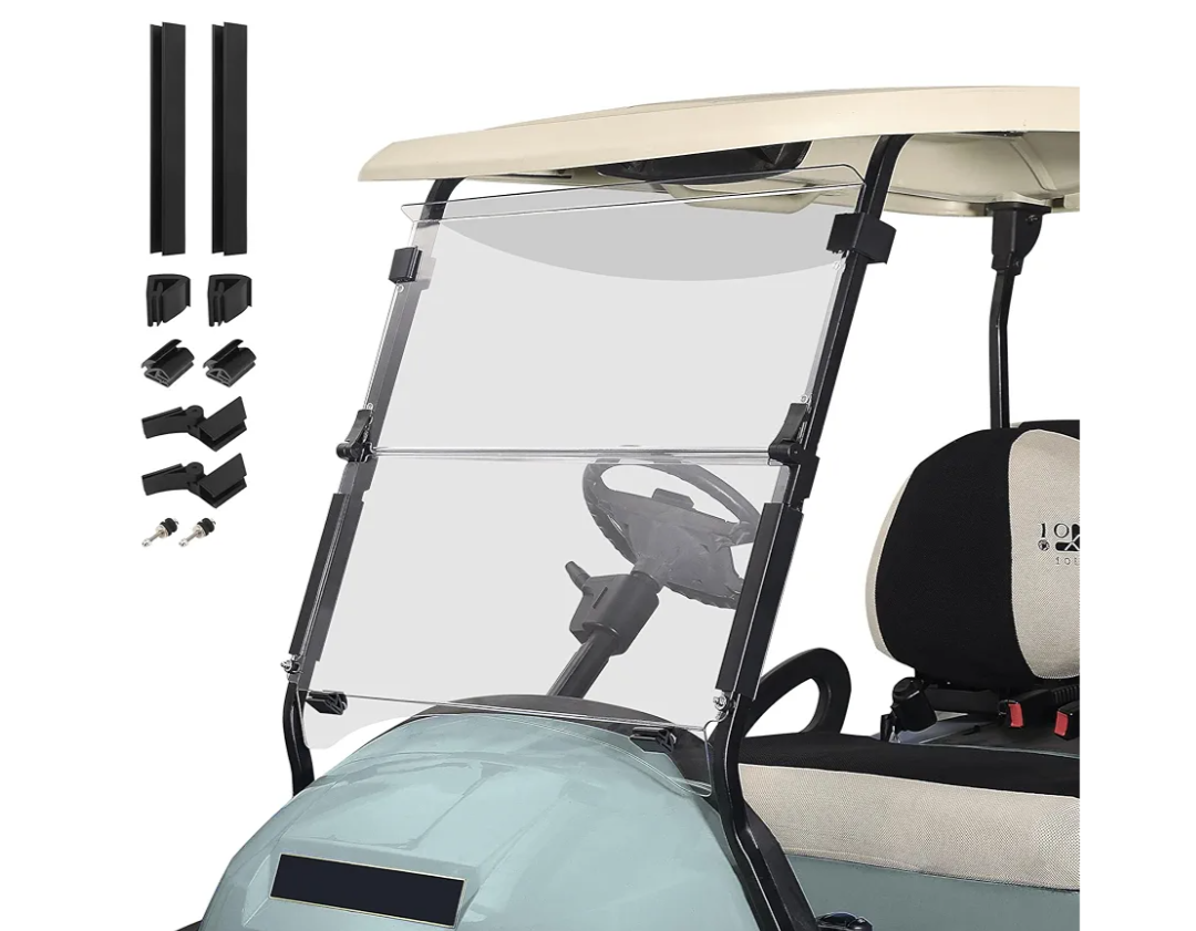 10L0L Golf Cart Windshield for Club Car Precedent 2004-Up, Tempo, 2017-Up Onward, Clear/Tinted Fold Down Club Car Windshield Anti-UV Impact Resistant - 37.5"W X 33.6"H