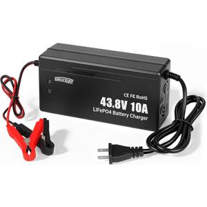 36V 10A LiFePO4 Battery Charger, 43.8V Lithium Battery Charger, Fast Charging, Over-Current and Over-Voltage Protection for 36V Lithium Iron Phosphate Batteries