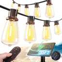 Addlon 35FT Solar String Lights Outdoor, IP54 Waterproof Solar Powered with Remote & USB Port, 10+1 LED Shatterproof Bulbs, Dimmable Solar Light Outdoor for Camping Backyard, Bistro, Porch